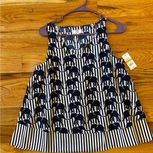 Printed flare sleeveless top navy blue and white